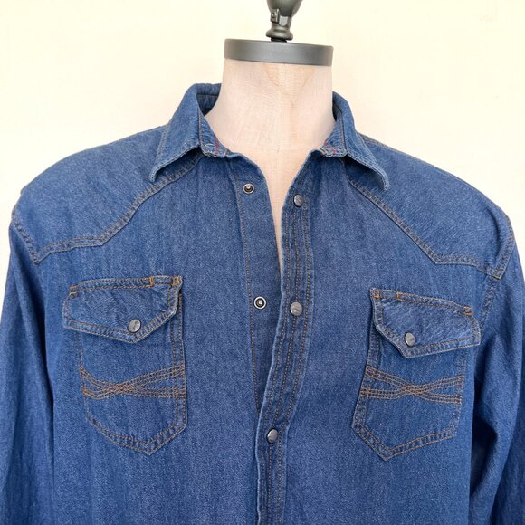 Blue Ranchwear - Denim Shirt - Gray Snap Front - Long Sleeve - Size XXL - Picture 2 of 10